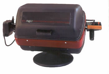 WFEC’s deluxe tabletop electric grill features a rotisserie with a viewing window.